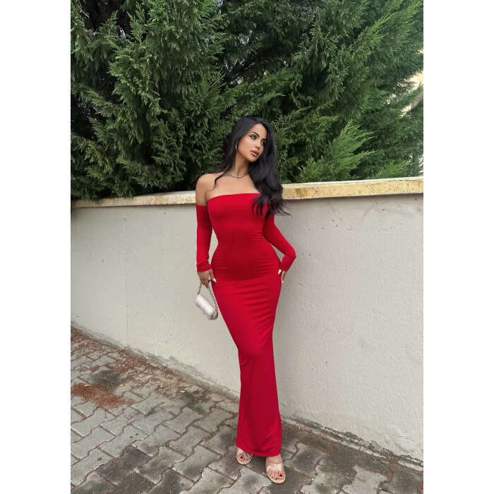 women's European American style autumn and winter sexy strapless sleeveless slit off shoulder dress, 2025 new casual fashion trend clothing