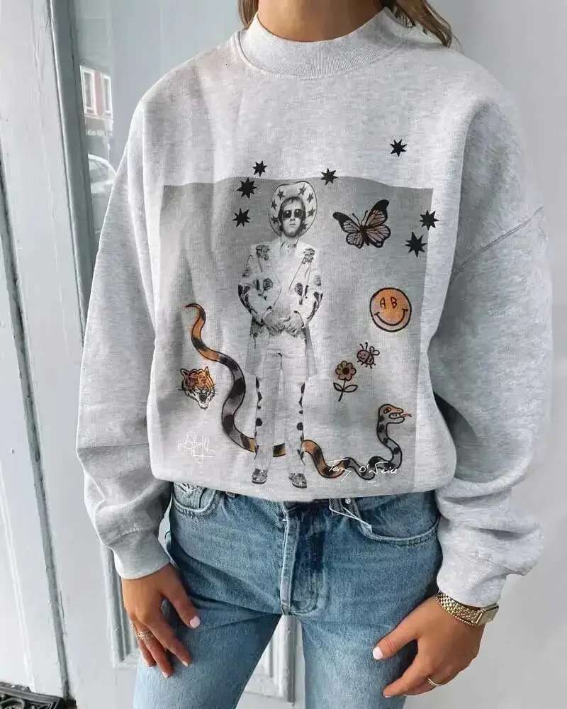 GREY sweatshirt autumn new winter clothes women long sleeve crew neck sweatshirts female streetwear