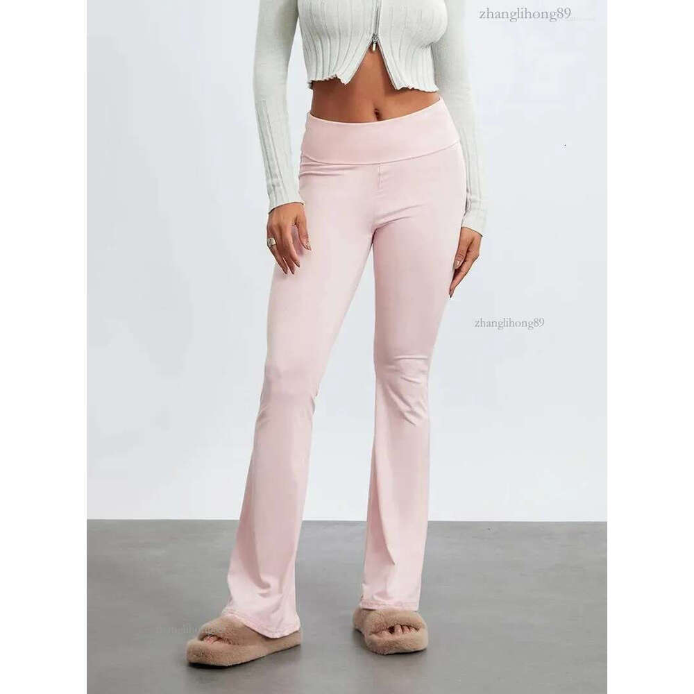 Women's Leggings Women Fold Over Waist Low Rise Flared Yoga Pants Bootcut Bell Bottoms Trousers Y2k Stretch Skinny Loungewear