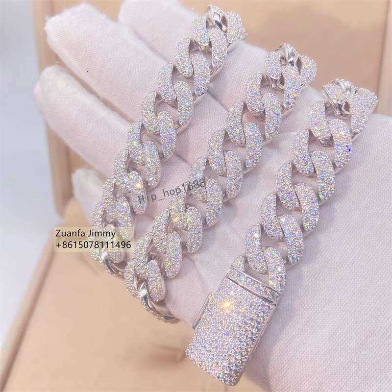 Wholesale Price 13Mm Two Rows Sterg Sier White Gold Plated Moisssanite Stone Iced Out Hip Hop Cuban K Bracelet