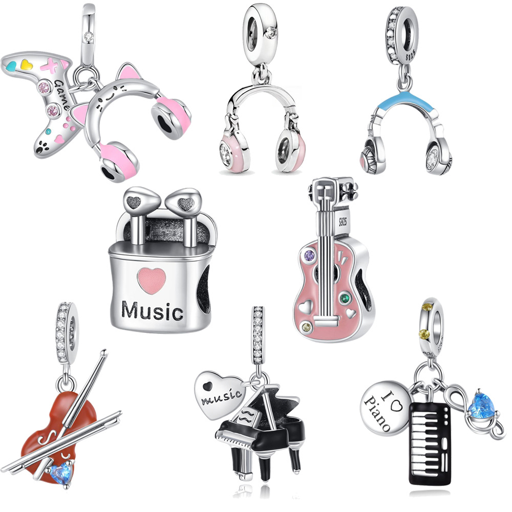 designer jewelry Popular 925 Sterling Silver Headphones, Violin, Piano DIY Beads Suitable for European Charm Bracelet Ladies Jewelry Fashion Accessories Making