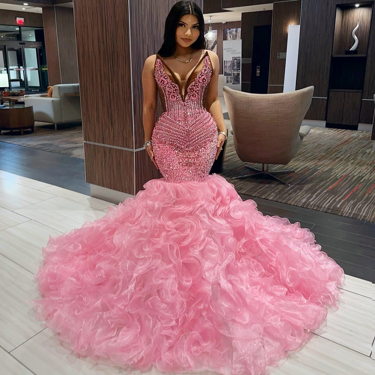 Aso Ebi 2025 Luxurious Mermaid Prom Dresses Crystals Organza Tiers Sequined Evening Formal Party Second Reception Birthday Gowns Dress For Special Occ