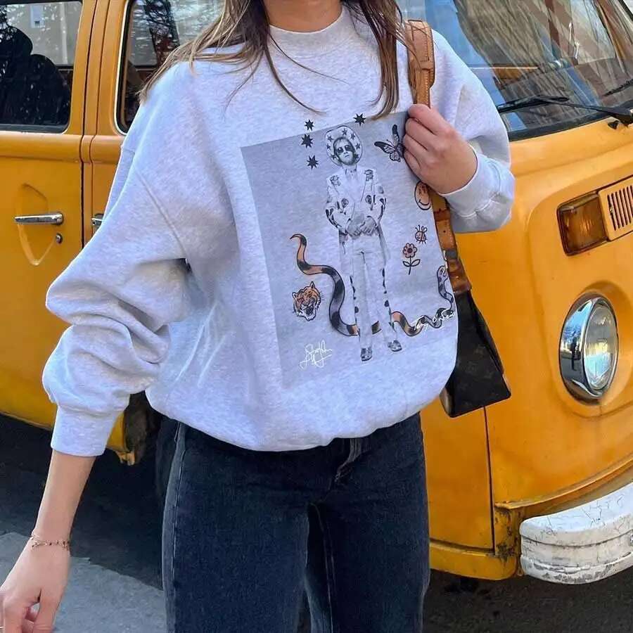 GREY sweatshirt autumn new winter clothes women long sleeve crew neck sweatshirts female streetwear