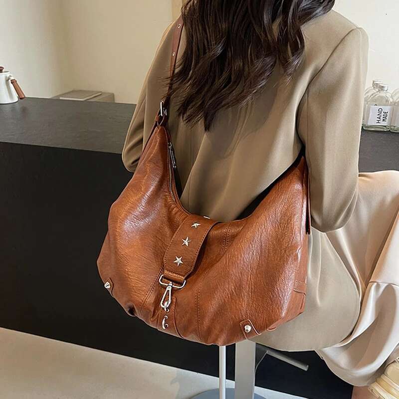 Brand Pu Leather Women's Handbag New Casual Fashion Retro Shoulder Niche Pleated Dumpg Bag Large Capacity Armpit Wallet