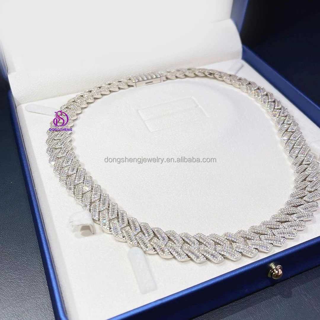 Mens and Womens Selling Necklace 925 Sterling Silver Hip Hop Jewelry 15mm 18mm Ice Out Moissanite Diamond Cuban Chain