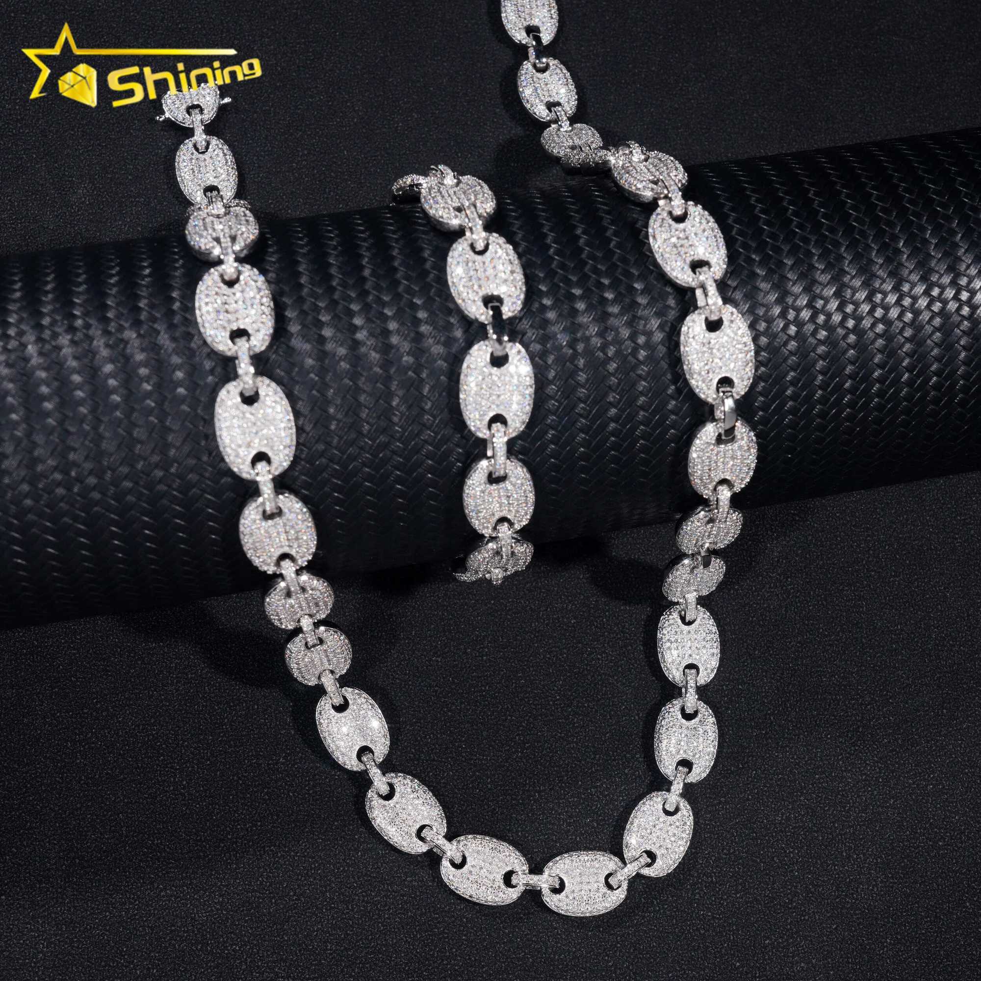 Hip Hop Jewelry 8MM 18K Gold Plated 925 Sterling Silver Necklace VVS Moissanite Cuban Link Chain Bracelet
