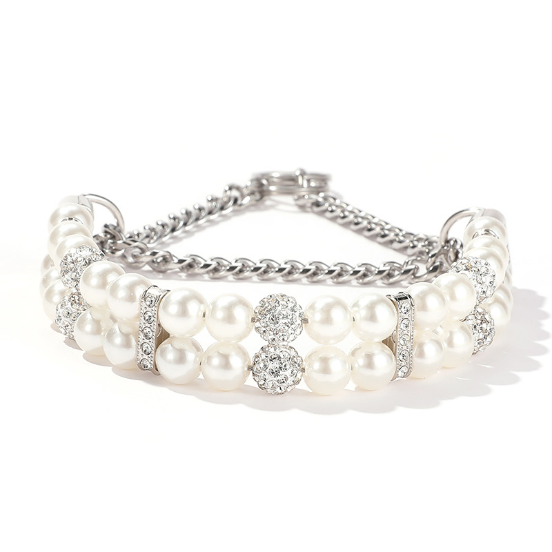 Fashion Dogs Collars with Shining Rhinestone and Pearl, Adjustable Collar Leash Set for Dogs, Puppy Neck Collar, Luxury Pet Collars for Wedding Birthd