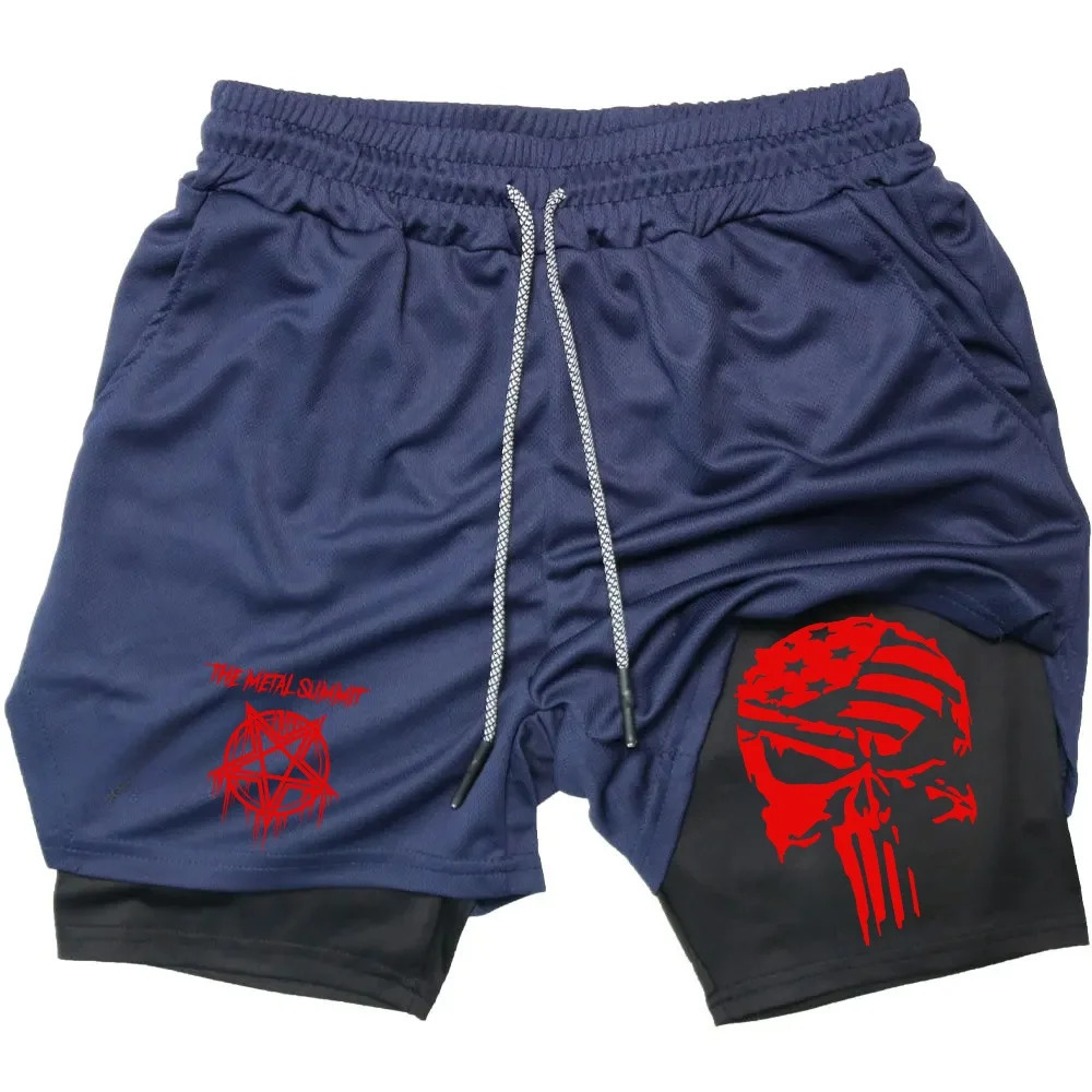 Men Anime Double Layer Shorts Gym Workout Printed Sports Multiperformance Training Quickdrying Jogging Pants Towel M3xl 250217