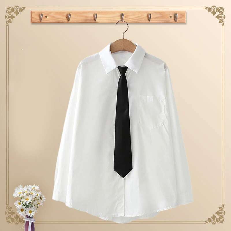 GIDYQ Women White Jk Long Sleeve Fall Student Shirts Casual Button Up Japan Black Tie Preppy Style Girls Tops New