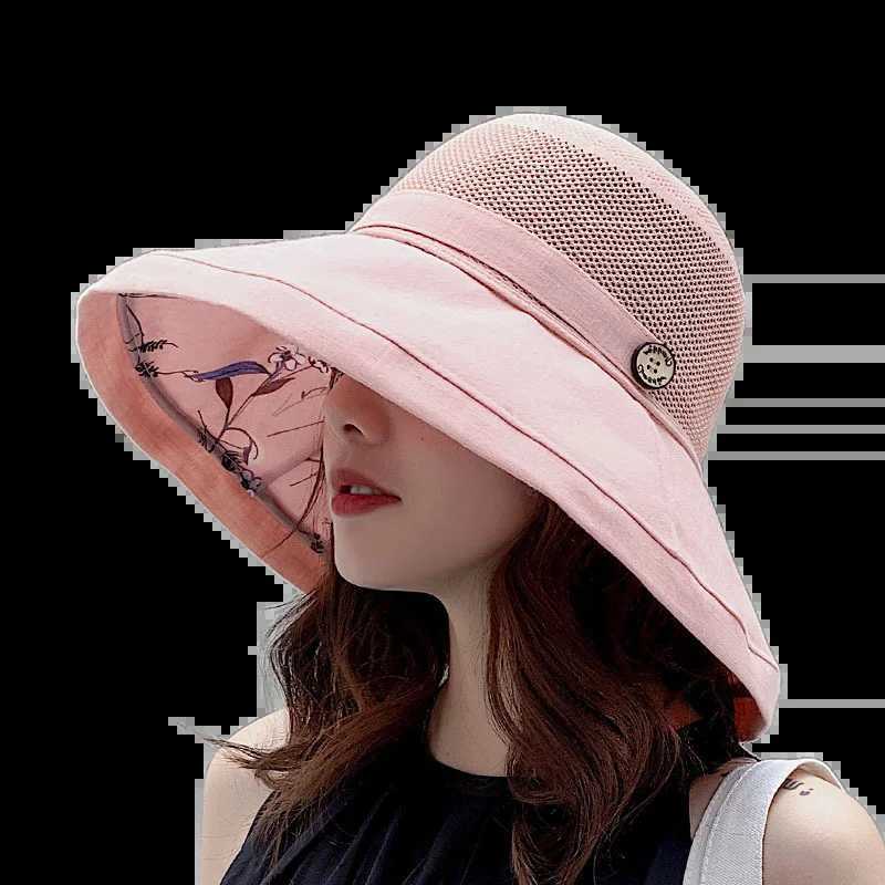 Women Mesh Sun Hats Summer Beach UV Protection UPF Packable Wide Brim Chin Strap W250217