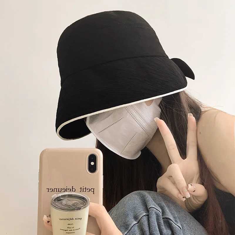 2023 Fashion Summer Hat Women with Big Bow Sun Uv Protection Fisherman Cap Bucket Hat Wide Brim Sunhat Female Korean Folding New W250217