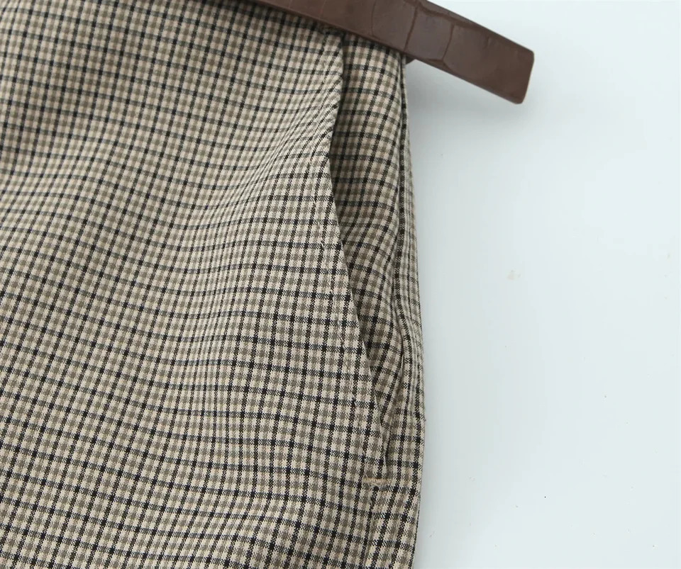 Autumn/Winter Fashion Womens Sleeveless Checkered Tank Top Horse Clip Waist Belt Decoration Pants Set 250210