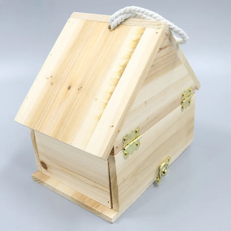 Solid wood triangular wooden house parrot breeding box/nest box/nest/birdcage/breeding box sending sawdust/standing pole 250206