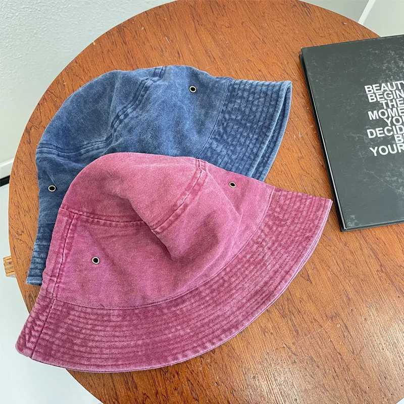 Washed Denim Bucket Hat Women Fishermans Hat Bucket Hat Unisex Bob Caps Hip Hop Hats Men Panama Windproof Bucket Hat Outdoor W250217