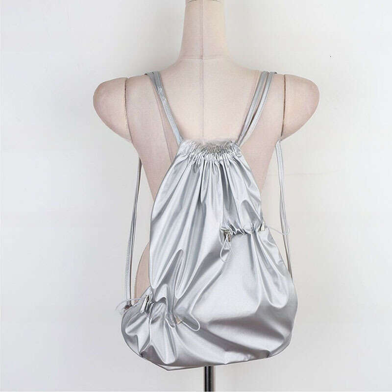 South Korea's East Gate New Irregular Drawstring Folded Strap Mouth Casual Large Capacity Versatile Bright Face Backpack Trendy