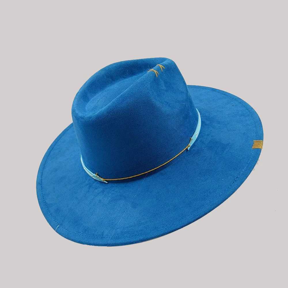 Suede Fedora Bohemian Fedora Army Green Wide Brim Hat Hand-sewn Jazz Hat Panama Hat Horse Riding Party Gift Hat W250217