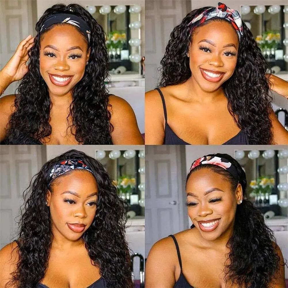 Brazilian Kinky Curly Headband Wigs Wear And Go Glueless Human Hair Wig Full Machine Made Short Bob Curly Wigs For Women 180% 250210