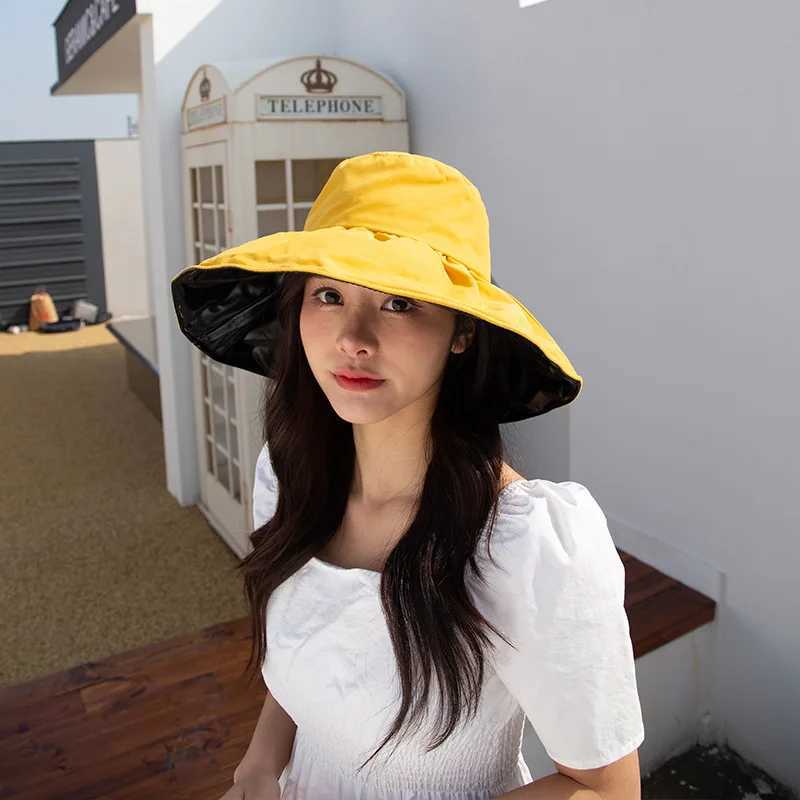 New Solid Color Basin Hat Womens Rain Caps Waterproof Rain Wide Brim Bucket Hat Rain Cap Travel Wild Casual Fisherman Hats W250217