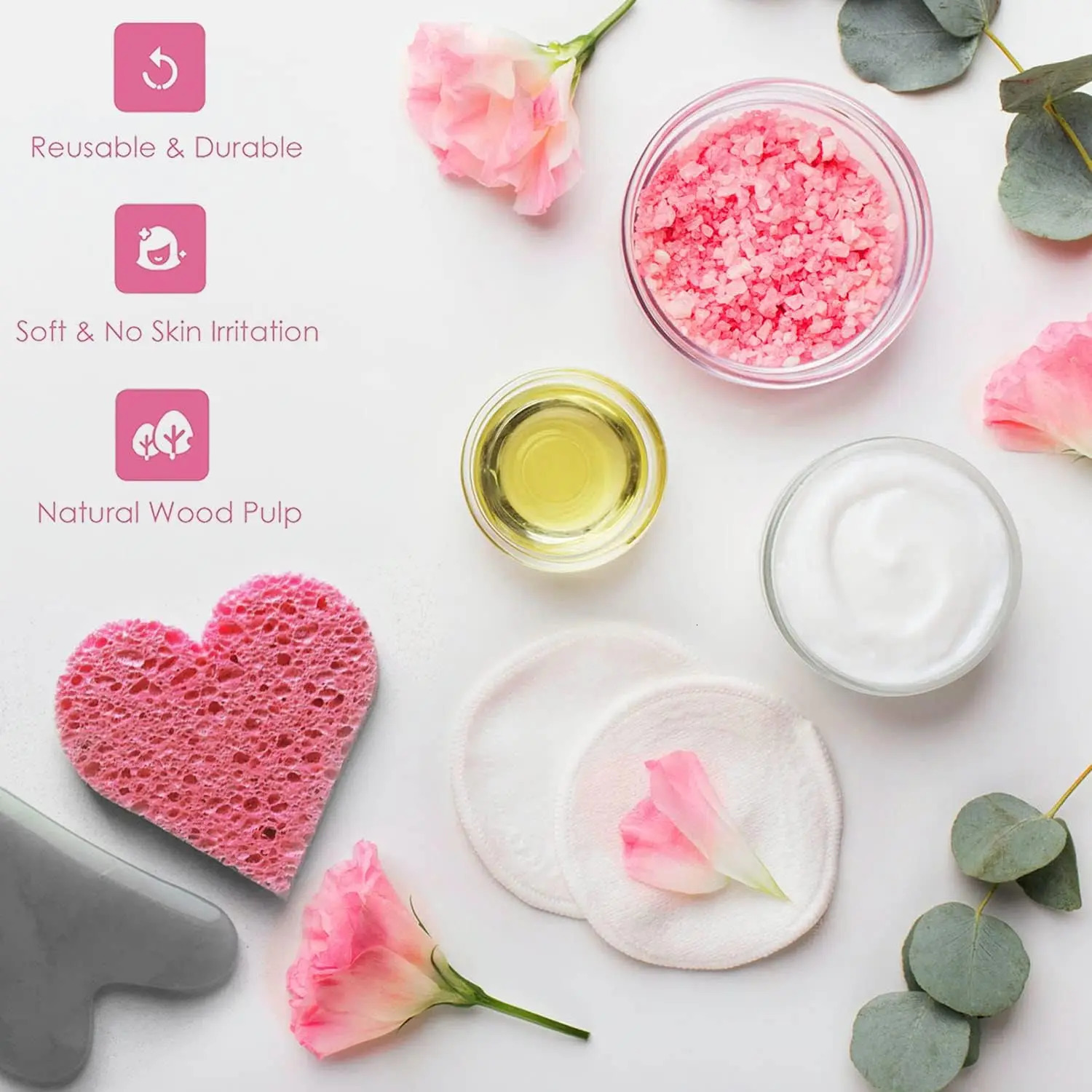 60-Count Compressed Cellulose Heart Shape Sponges 100% Natural Cosmetic Spa Sponges for Cleansing Exfoliating 250214