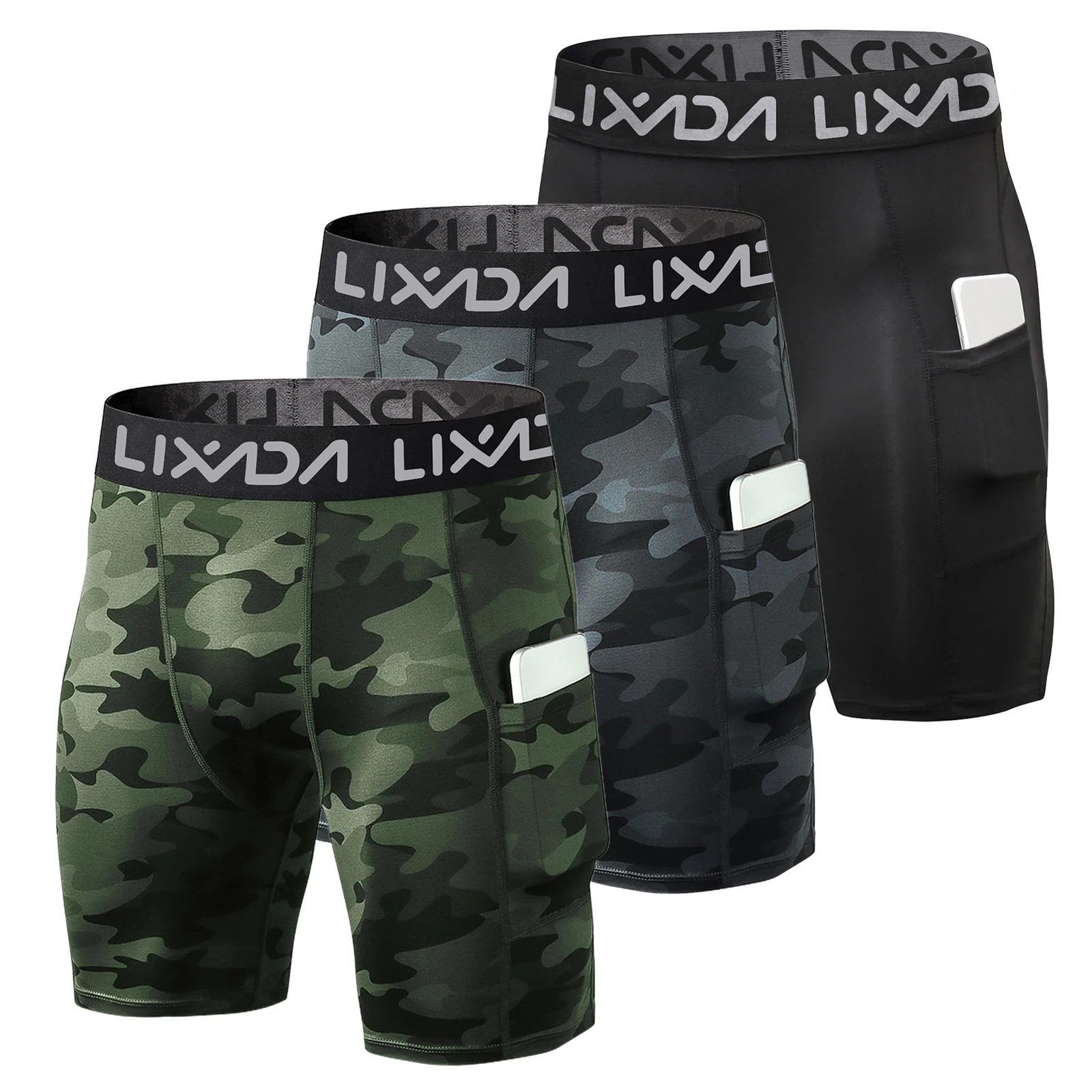Lixada 3 Pack Men Sports Shorts Active Workout Underwear with Pocket 250214