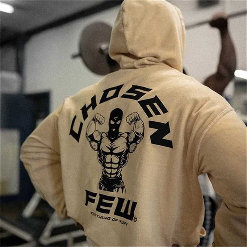 Mens Spring Fitness Cotton Hoodie Fitness Shirt Jacket High Kangaroo Pocket Fitness Zipper M250217
