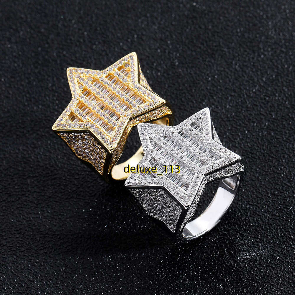 New with Pentagram Square Round Moissanite Micro Inlaid Men's Personalized Trendy Brand Hip Hop Ring