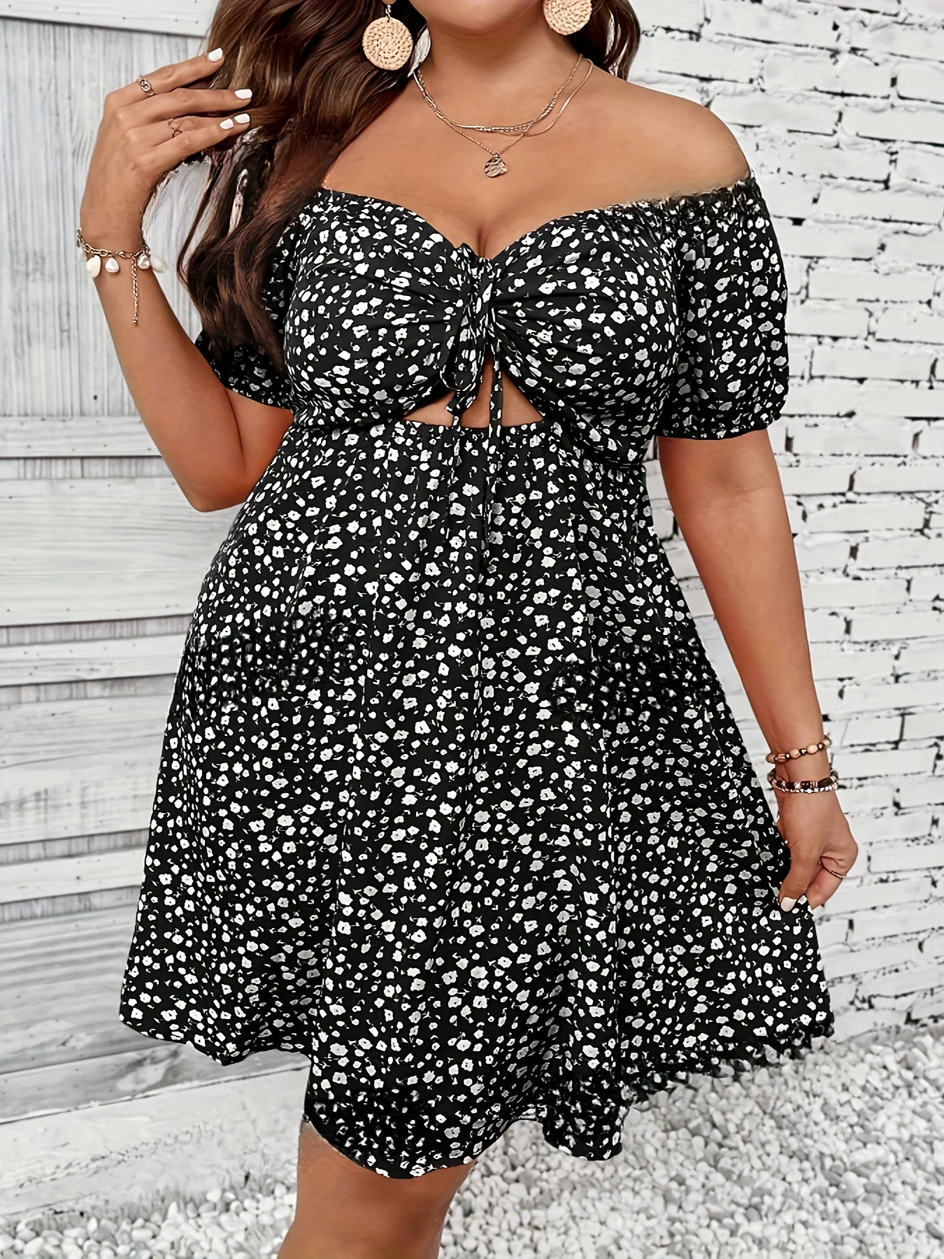 Plus Size Summer Women Elegant Floral Print Dress Casual Vacation Off the Shoulder Strapless Dresses 250214