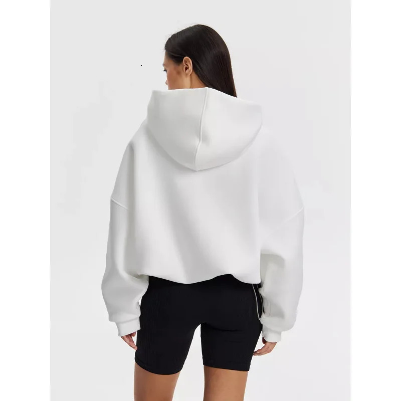 FallWinter Hoodie Solid Color Womens Leisure Sports Sweater Coat 250213