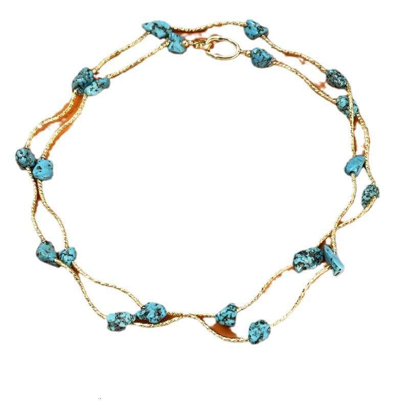 Natural raw ore turquoise shaped natural stone necklace, multi circle bracelet, sweater chain accessory