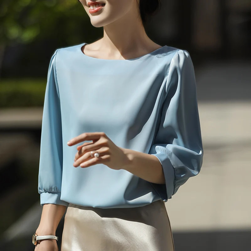 Summer Female T-shirts Three Quarter Sleeve Women Square Collar Solid Color Fashion Tees O-Neck Casual Loose T Shirt Oversized 250217