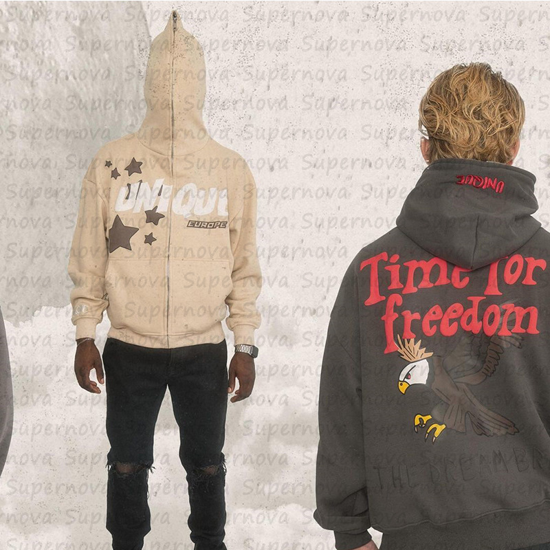 High Street Trendy Autumn/Winter Letter Printed Hoodie Set for Street Casual Hip Hop Zipper Hoodie 241028