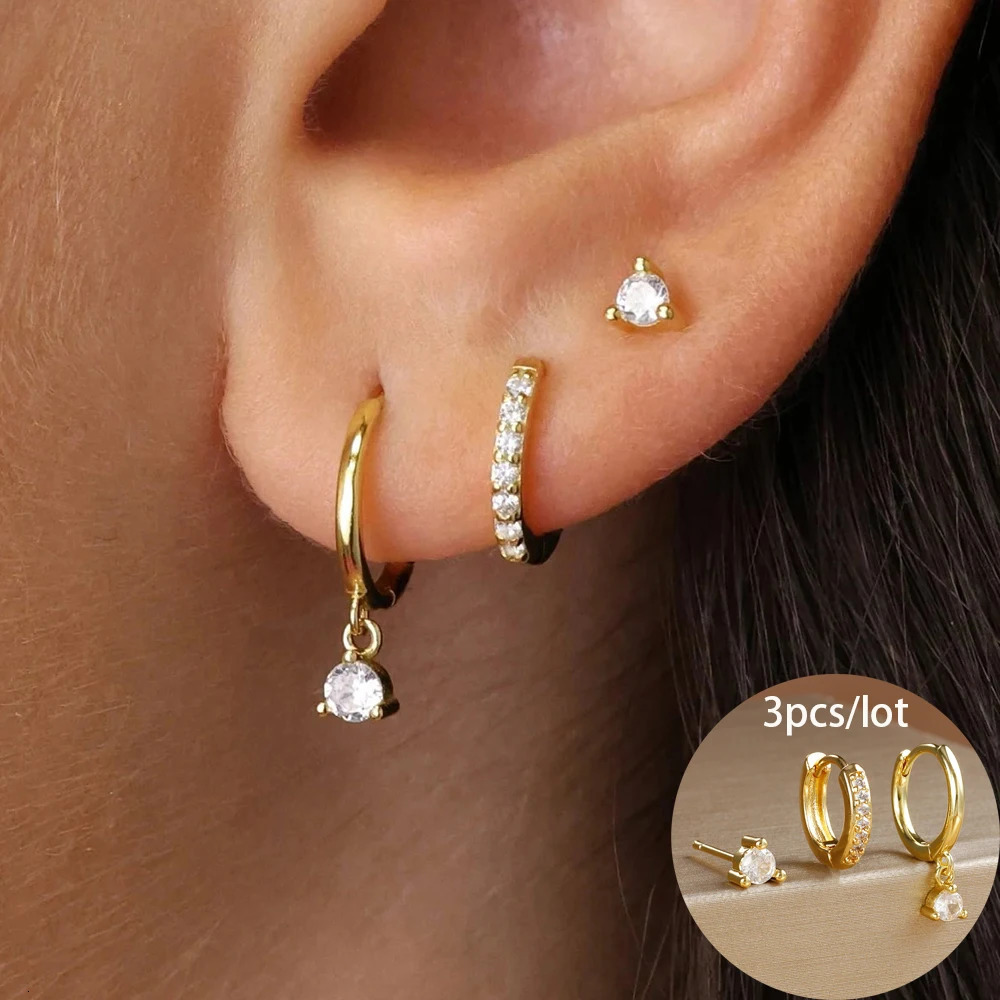 3 Piece Fashion Stainless Steel Round Star Drop Earrings Set for Women 18K Gold Plated Dangle Earring Punk Unisex Rock Jewelry 250213