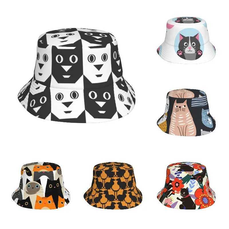 Black Cats Bucket Hat Fisherman Sun Cap for Women Beach Hats Funny Summer Unisex Packable Men Girls Travel Outdoor W250217
