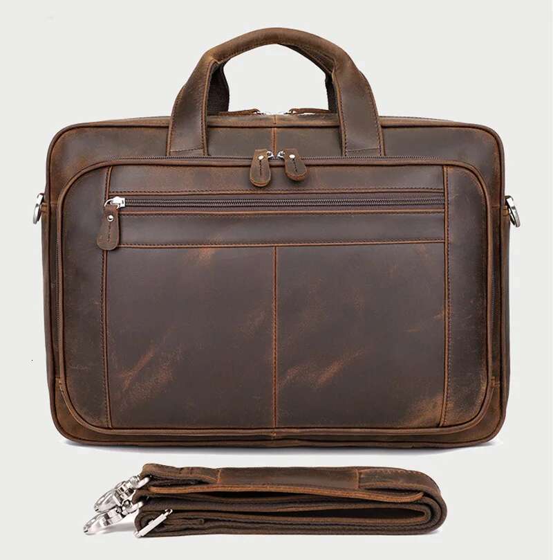 Luufan Genuine Briefcase For Man Crazy Horse Leather 17 Inch Laptop Business Handbag Cowhide Male Tote Big Shouler Bags