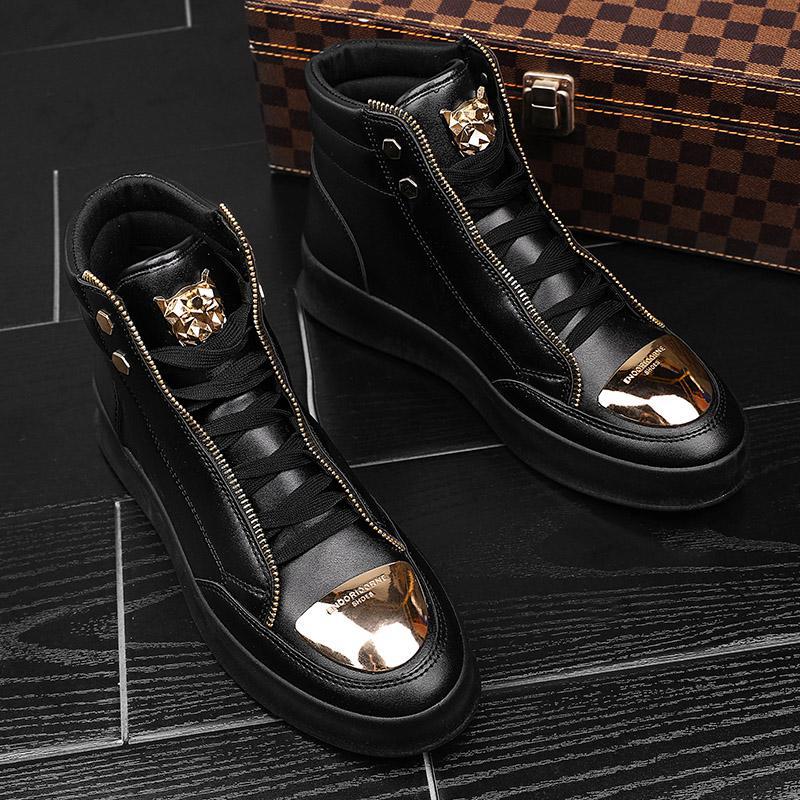 2025 comfortable new Martin boots men high top board shoes metal casual leather boots men Korean version of the trend street dance shoes
