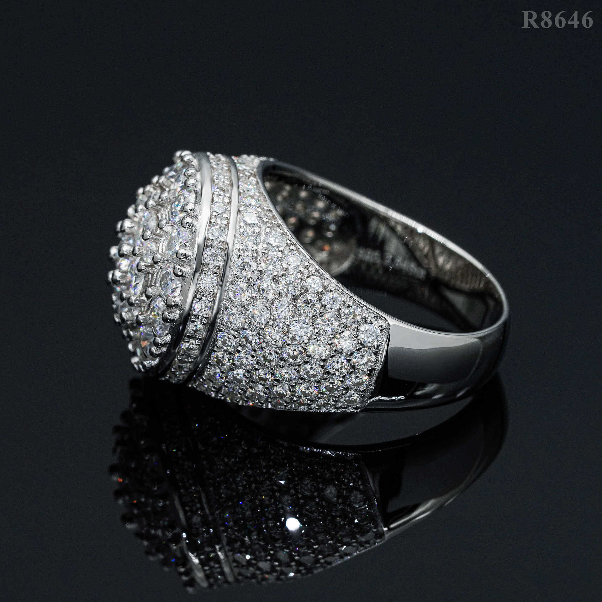 Hot selling mens hip-hop moissani ring hip-hop rap S925 silver studded diamond ring accessory