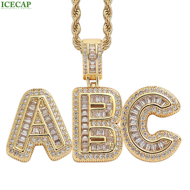 Iced out VVS Necklace Diamond Moissanite Letter Pendant Hip Hop Baguette cut 925 Sterling Silver 10K White Gold Plated Pendant