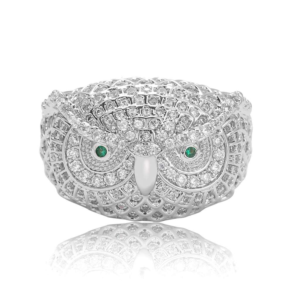 Owl Green with Micro Set Moissanite Personalized Men's and Women's Hip Hop Jewelry Trendy Ring