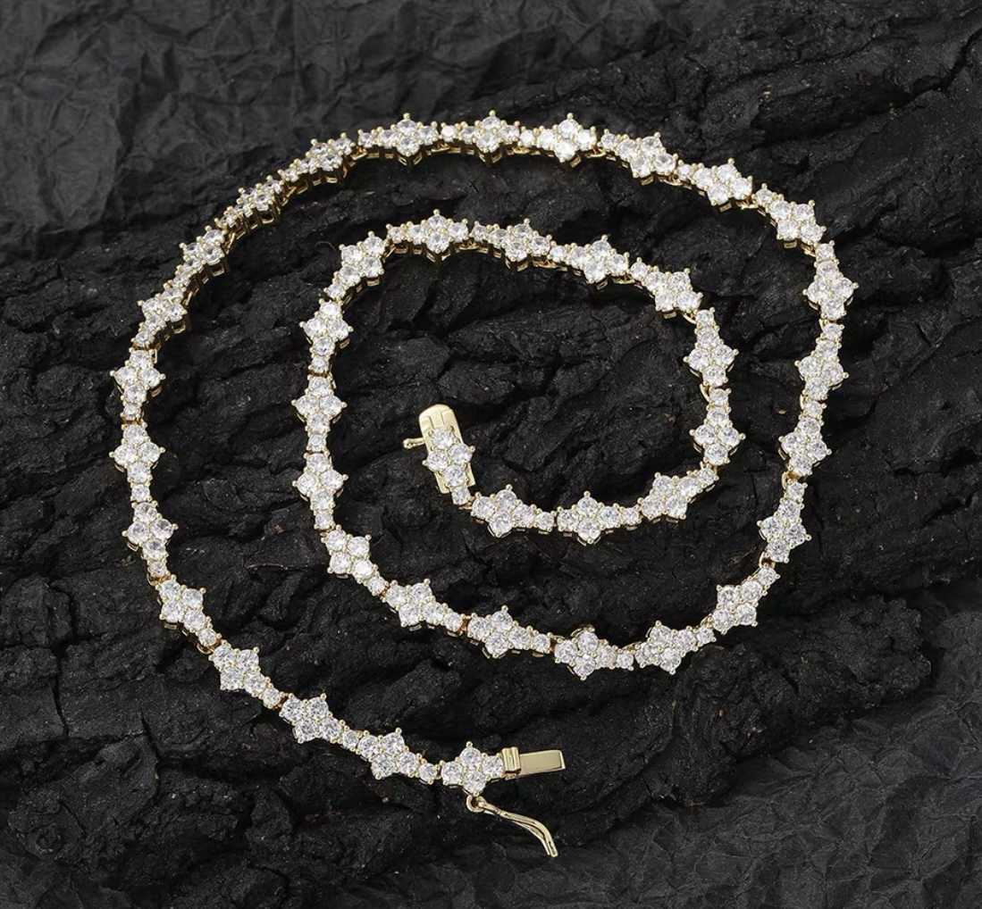 Hip Hop Jewelry New Single Row Tennis Chain Iced Out Full Flower Zircon Crystal Necklace Bracelet for Men Women