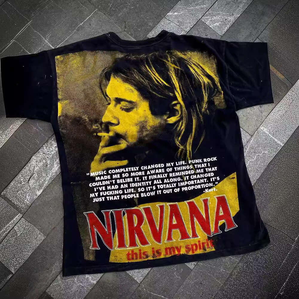 Round neck short sleeved loose T-shirt casual street style personalized wear printed pattern dark Gothic top