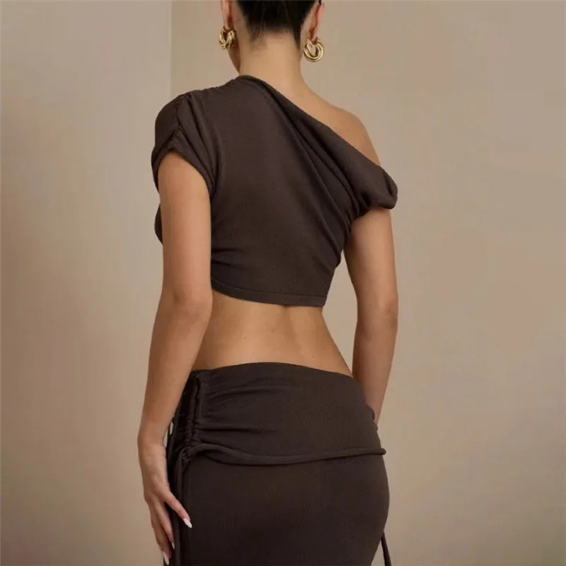 Summer Bandage Bodycon Dress Suits Women Y2K Streetwear Short Sleeve Crop Top Shirt and Maxi Long Skirts Two Piece Matching Sets 250214