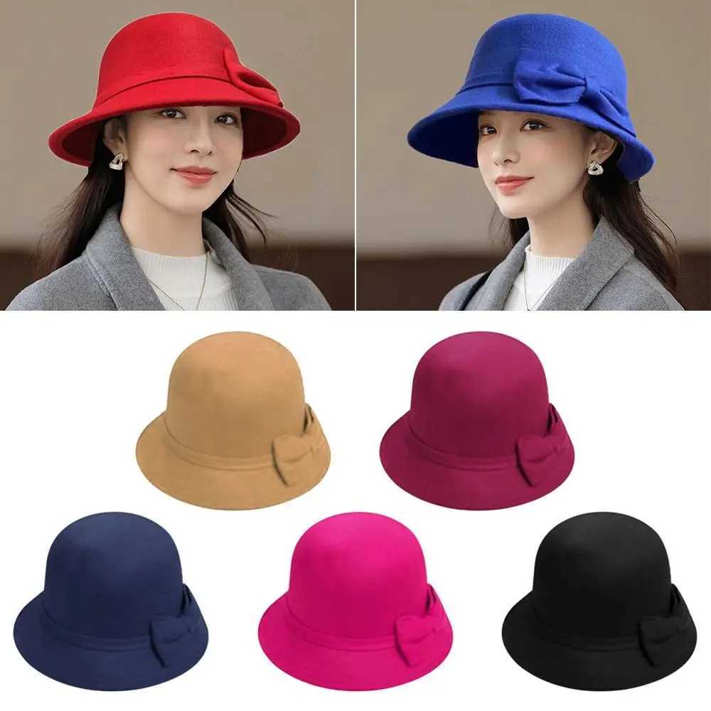Elegant Brim Bowler Fedora Hats Church Bowler Cloche Hats Women Vintage Retro Hat Autumn Winter Warm Hat Wool Felt Bucket Cap W250217