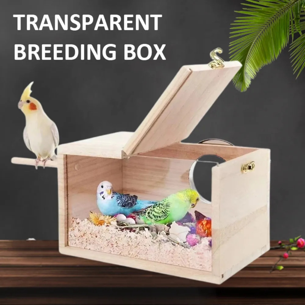 Transparent Parakeet Bird House Nest Easy To Cleaning Creative Solid Wood Parrot House Smooth Edges Bird Breeding Box 250206