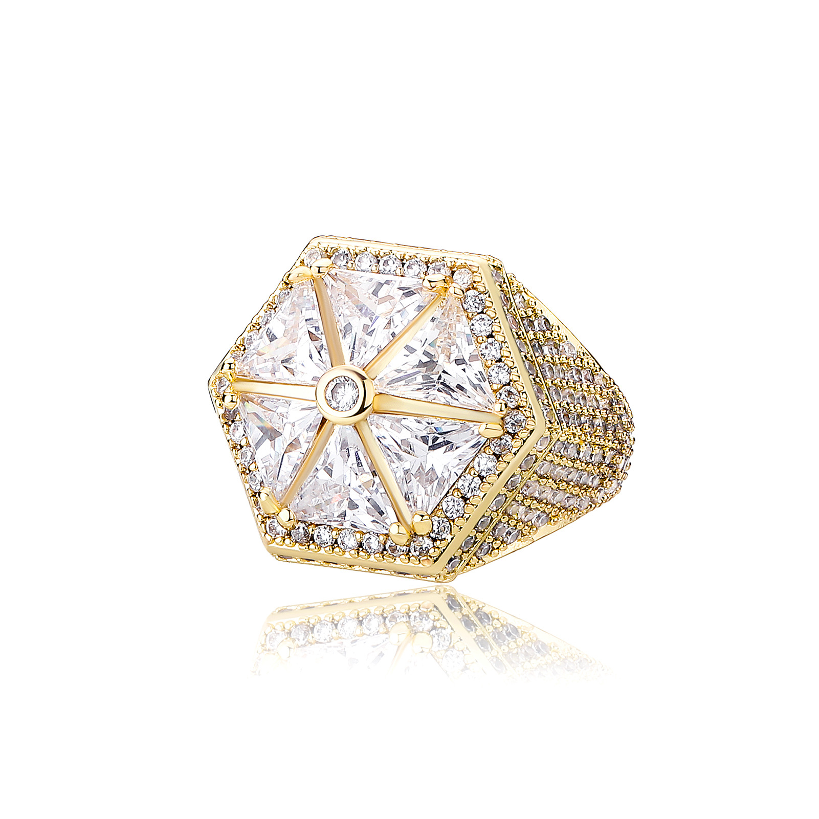 Hip Hop Lovely Candy Colored Hexagon Ring Real Gold Plated TopBling 5A T Zircon Jewelry