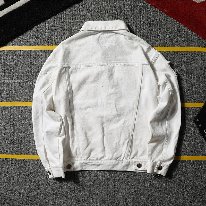 Autumn Mens Jean Jacket Slim Fit Cotton Denim Red White Black Ripped Hole Coats Men Cowboy Youth 5XL 250210