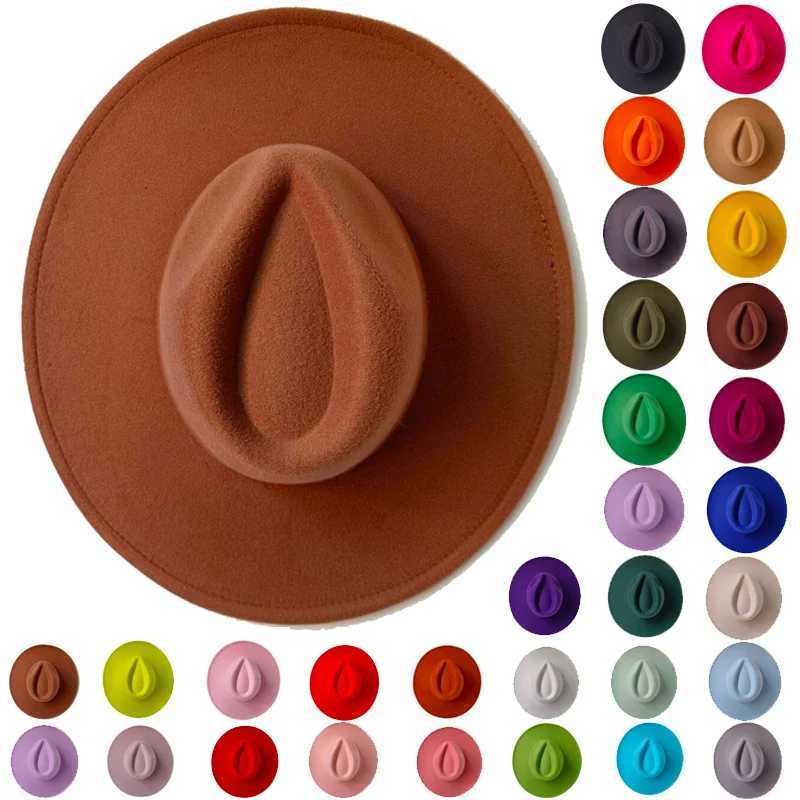Gorras Hat Fedoras 9.5cm Wide Brim Hat Womens Winter Mens Hat Denim Felt Womens Hat New Fedora Sombreros womens hat W250217