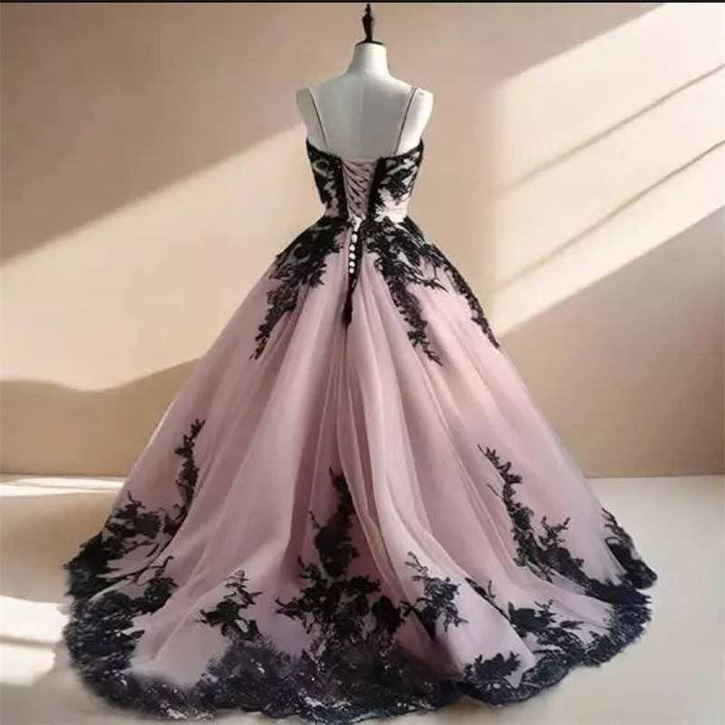 Retro Black And Pink Wedding Dress Gothic Lace Corset Fairytale Boho Bridal Dress 2025 Civil Bride Dress Aesthetic 1980s Medieval Fantasy Vestio De No