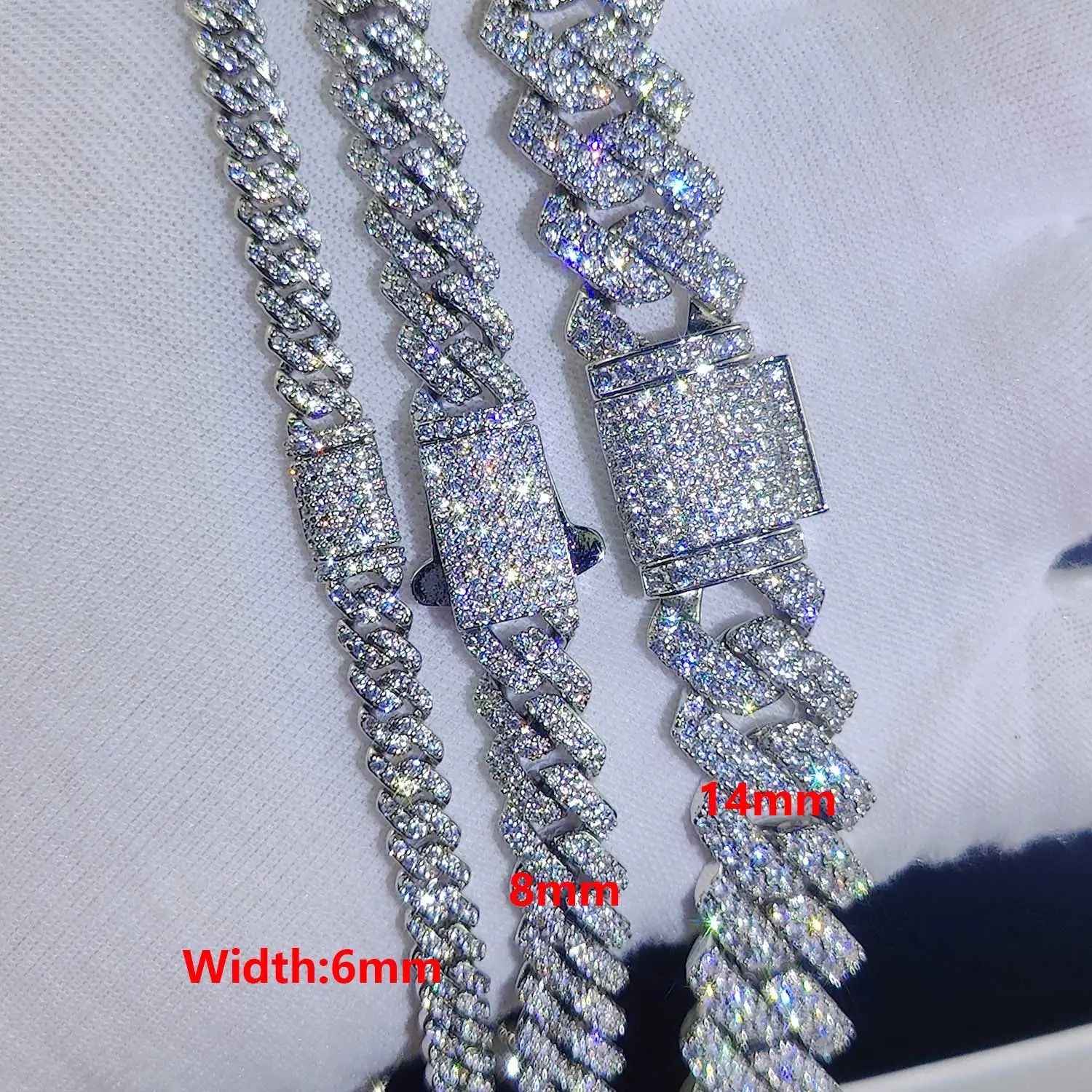 Drop 6/8/14mm Width Iced Out Cubic Zirconia Cuban Chain 1-2 Row Miami Cuban Link Necklace for Rapper Hip Hop Jewelry 250214