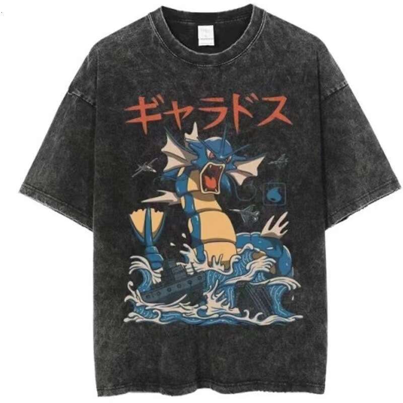 Minimally printed short sleeved washed T-shirt, trendy for both men and women