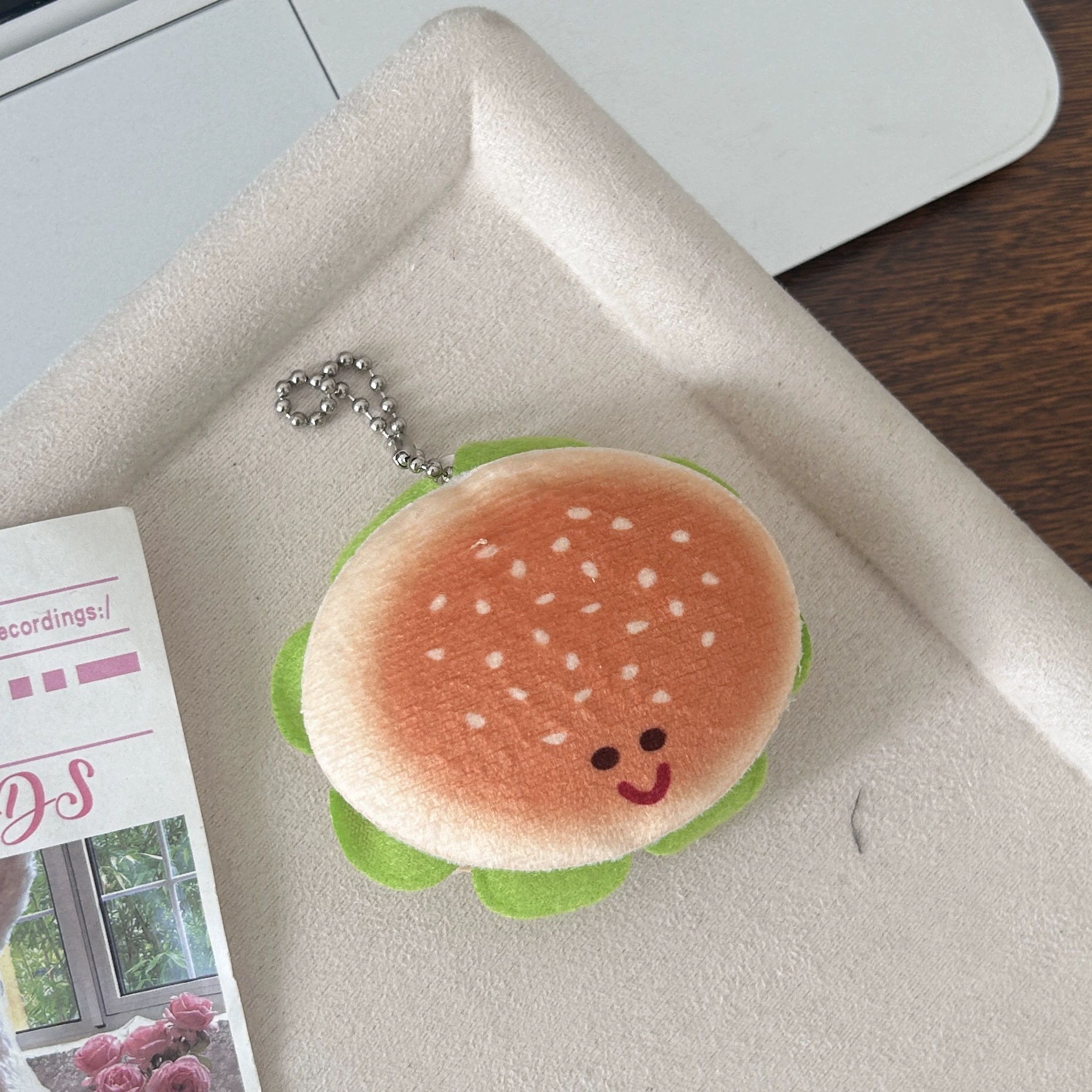 Double layered fabric food toy pendant fun and cute cartoon burger square biscuit keychain keychain backpack accessories